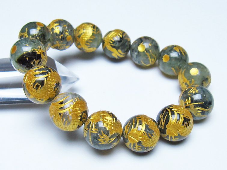 トルマリンルチルプレナイト 手彫り 龍 ブレスレット 16mm [t440-1550] 1枚目