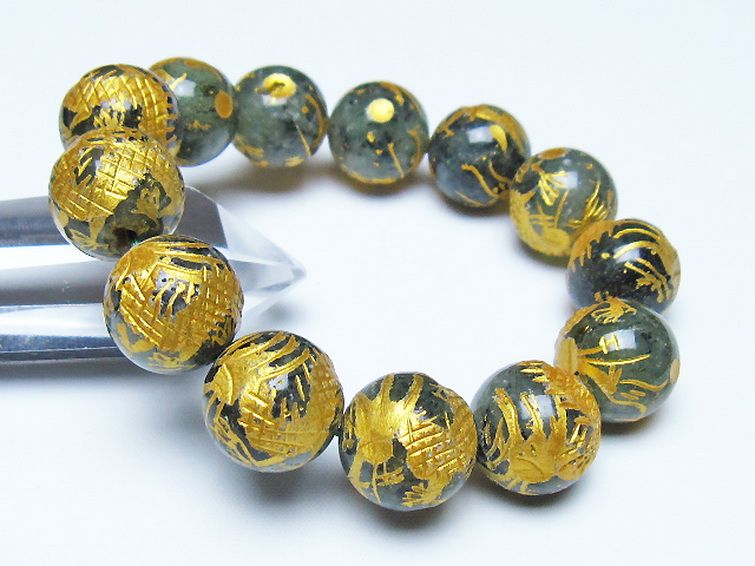 トルマリンルチルプレナイト 手彫り 龍 ブレスレット 16mm [t440-1551] 1枚目