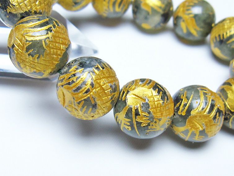 トルマリンルチルプレナイト 手彫り 龍 ブレスレット 16mm [t440-1552] 3枚目