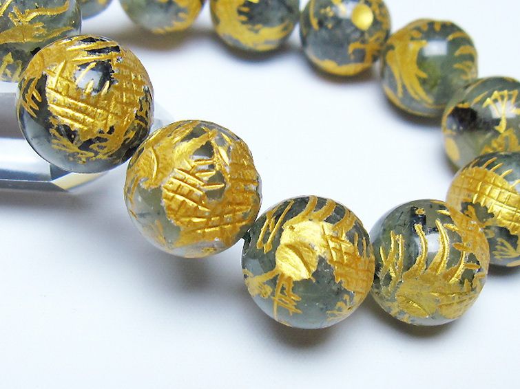 トルマリンルチルプレナイト 手彫り 龍 ブレスレット 16mm [t440-1554] 3枚目