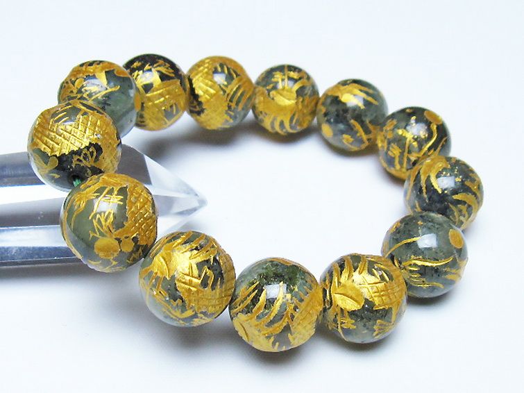 トルマリンルチルプレナイト 手彫り 龍 ブレスレット 16mm [t440-1555] 1枚目