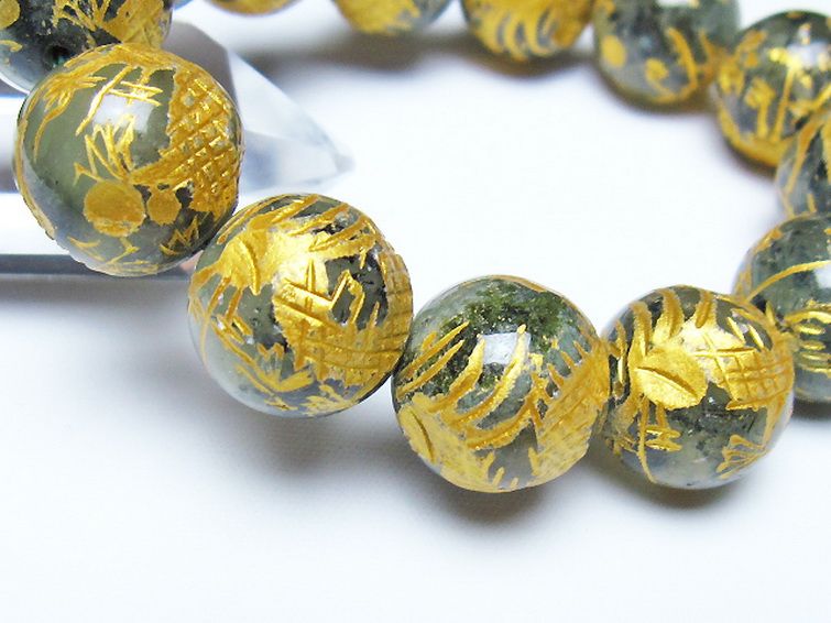 トルマリンルチルプレナイト 手彫り 龍 ブレスレット 16mm [t440-1555] 3枚目