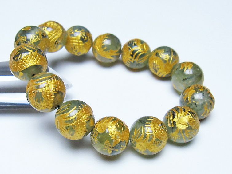 トルマリンルチルプレナイト 手彫り 龍 ブレスレット 16mm [t440-1556] 1枚目