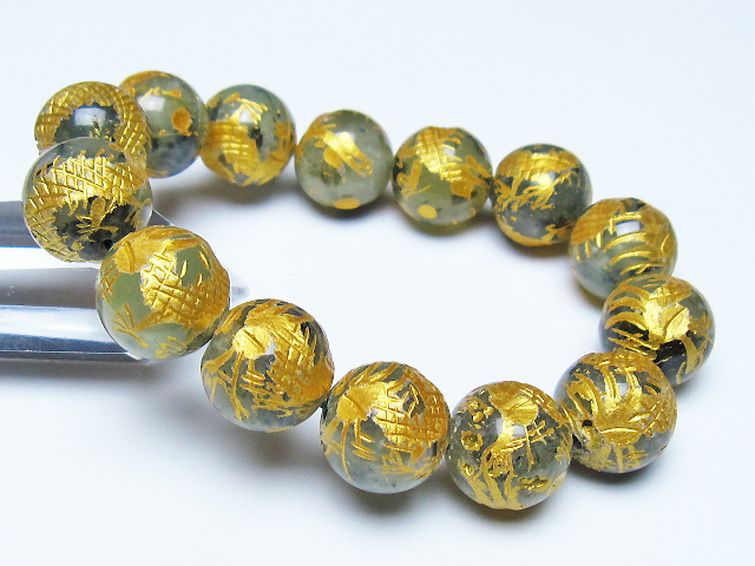 トルマリンルチルプレナイト 手彫り 龍 ブレスレット 16mm [t440-1557] 1枚目