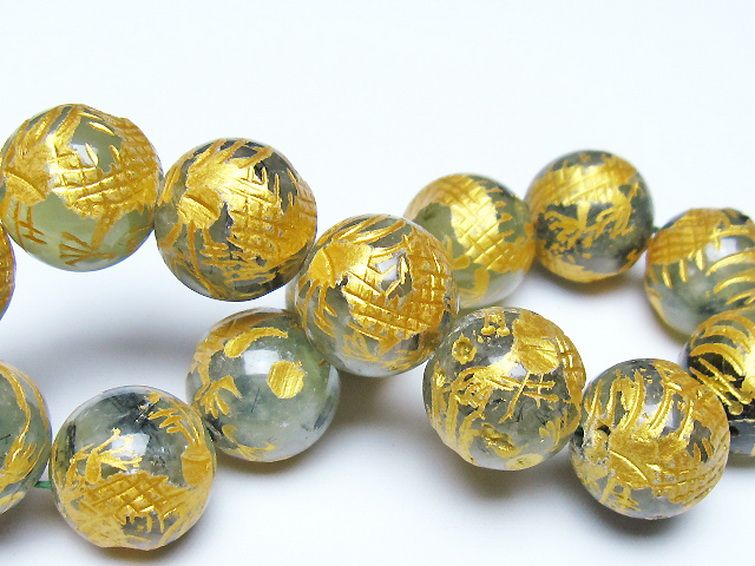 トルマリンルチルプレナイト 手彫り 龍 ブレスレット 16mm [t440-1557] 2枚目