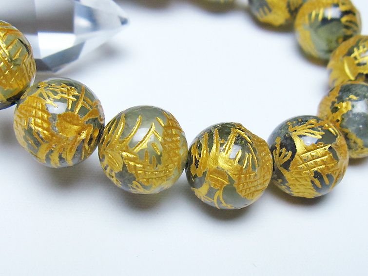 トルマリンルチルプレナイト 手彫り 龍 ブレスレット 14mm [t440-1558] 3枚目