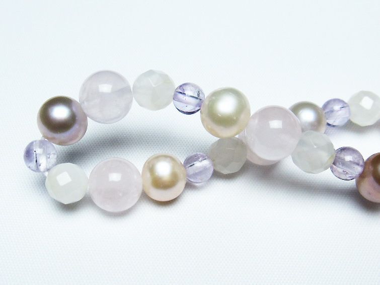 真珠 パール ミックスビーズ ブレスレット 6mm [T491-1428] 2枚目