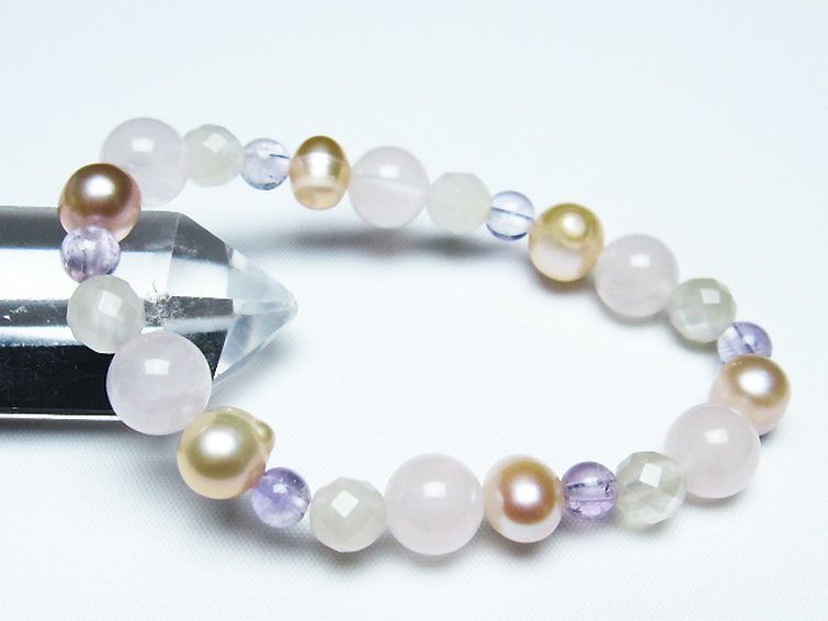 真珠 パール ミックスビーズ ブレスレット 6mm [T491-1435] 1枚目