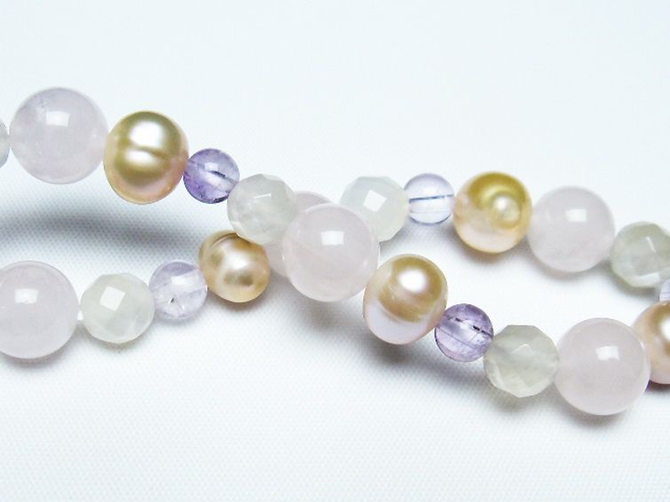 真珠 パール ミックスビーズ ブレスレット 6mm [T491-1435] 2枚目