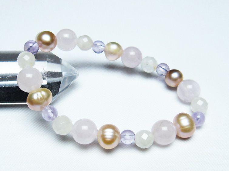 真珠 パール ミックスビーズ ブレスレット 6mm [T491-1444] 1枚目