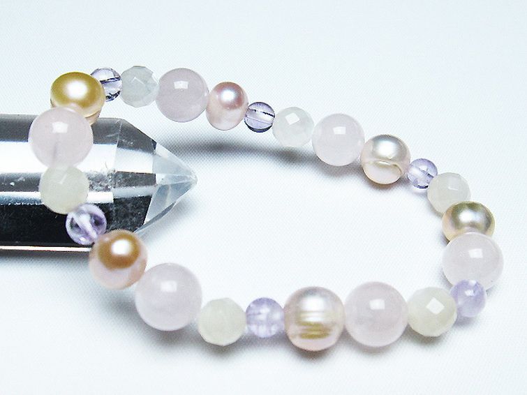 真珠 パール ミックスビーズ ブレスレット 6mm [T491-1451] 1枚目