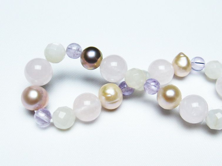 真珠 パール ミックスビーズ ブレスレット 6mm [T491-1456] 2枚目