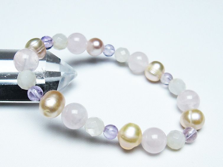 真珠 パール ミックスビーズ ブレスレット 6mm [T491-1459] 1枚目