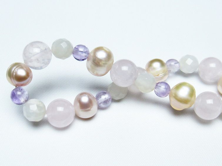 真珠 パール ミックスビーズ ブレスレット 6mm [T491-1459] 2枚目