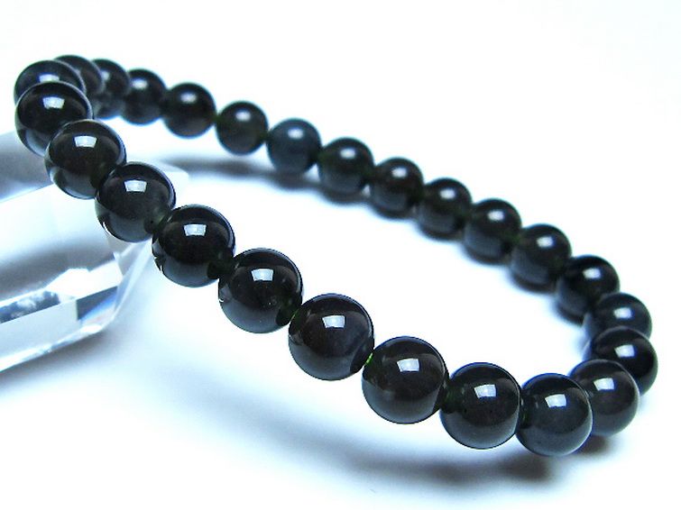 チンターマニストーン アリゾナ州産 天然ガラス ブレスレット （サフォーダイト/シリウス隕石） 8mm [t520-1665] 1枚目