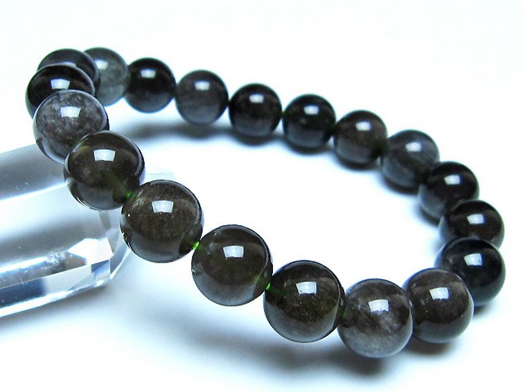 チンターマニストーン アリゾナ州産 天然ガラス ブレスレット （サフォーダイト/シリウス隕石） 11mm [t520-1670] 1枚目