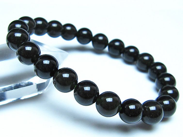 チンターマニストーン アリゾナ州産 天然ガラス ブレスレット （サフォーダイト/シリウス隕石） 9mm [t520-1710] 1枚目