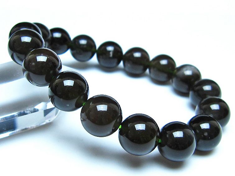 チンターマニストーン アリゾナ州産 天然ガラス ブレスレット （サフォーダイト/シリウス隕石） 12mm [t520-1715] 1枚目