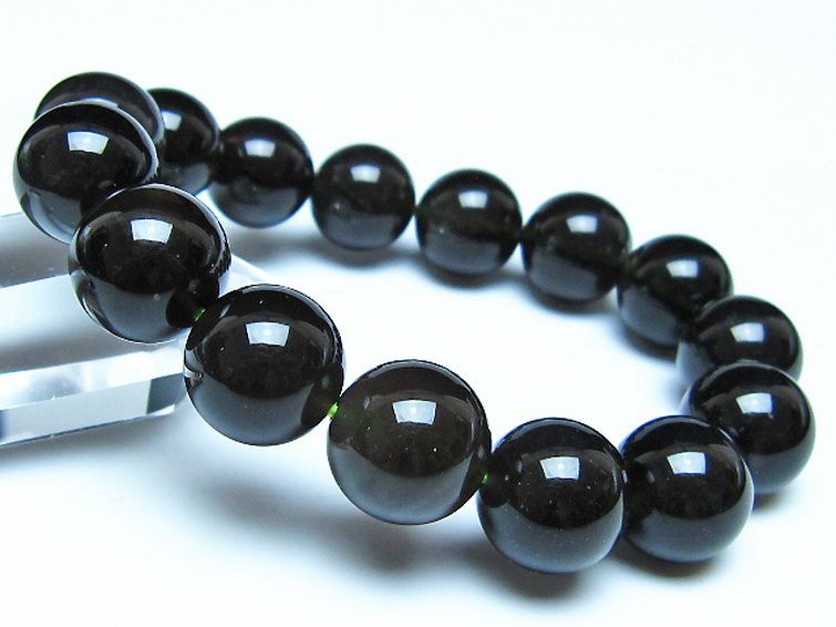 チンターマニストーン アリゾナ州産 天然ガラス ブレスレット （サフォーダイト/シリウス隕石） 14mm [t520-1731] 1枚目