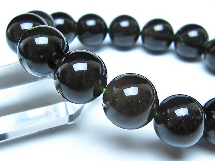 チンターマニストーン アリゾナ州産 天然ガラス ブレスレット （サフォーダイト/シリウス隕石） 14mm [t520-1731] 3枚目