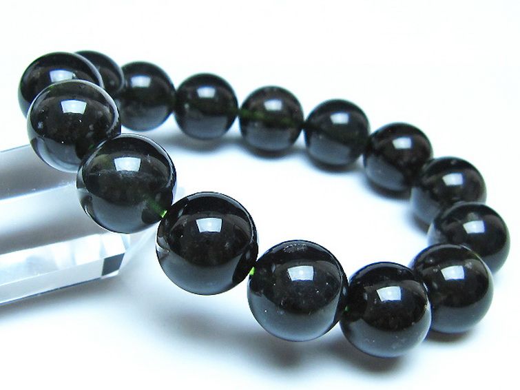 チンターマニストーン アリゾナ州産 天然ガラス ブレスレット （サフォーダイト/シリウス隕石） 14mm [t520-1740] 1枚目