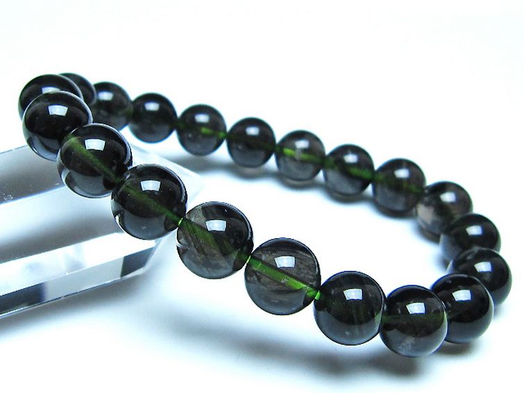 チンターマニストーン アリゾナ州産 天然ガラス ブレスレット （サフォーダイト/シリウス隕石） 10mm [t520-1758] 1枚目