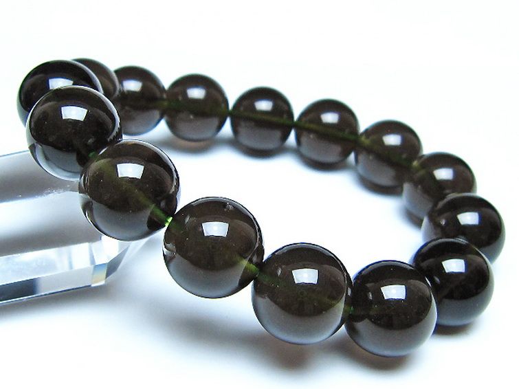 チンターマニストーン アリゾナ州産 天然ガラス ブレスレット （サフォーダイト/シリウス隕石） 14mm [t520-1856] 1枚目