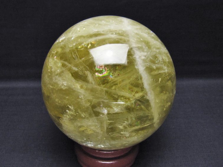 1.3Kg 虹入り シトリン水晶 丸玉 98mm [t529-6291] 3枚目
