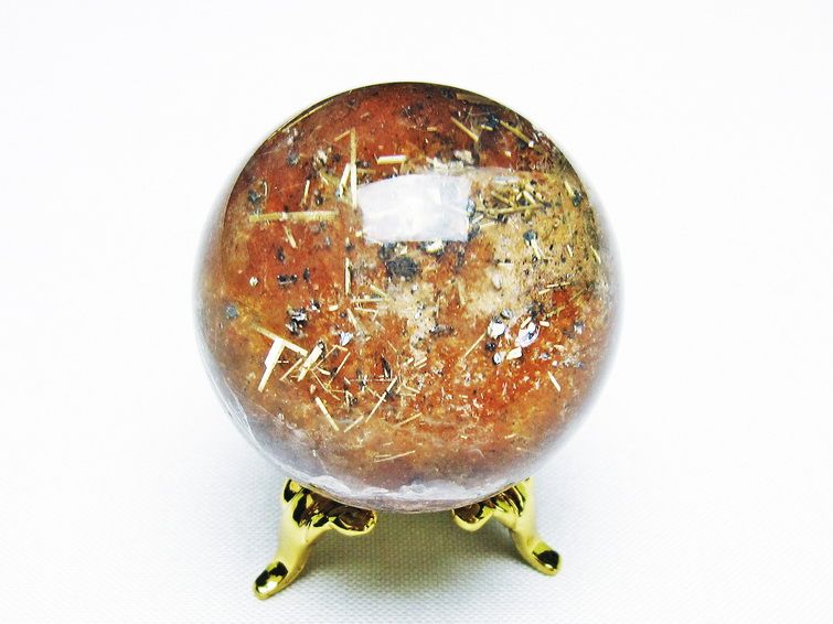 ゴールドタイチンルチル入り 水晶 丸玉 37mm [t637-4662] 3枚目