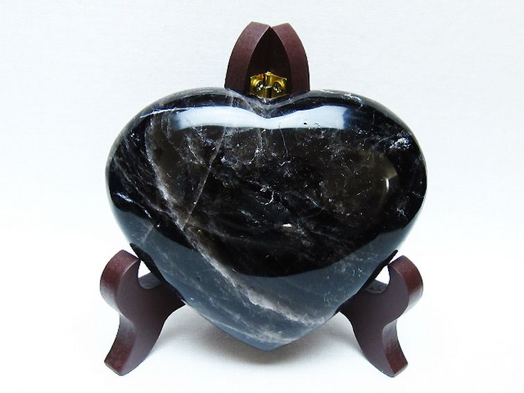 モリオン 純天然 黒水晶 ハート 置物[T643-4705] 1枚目