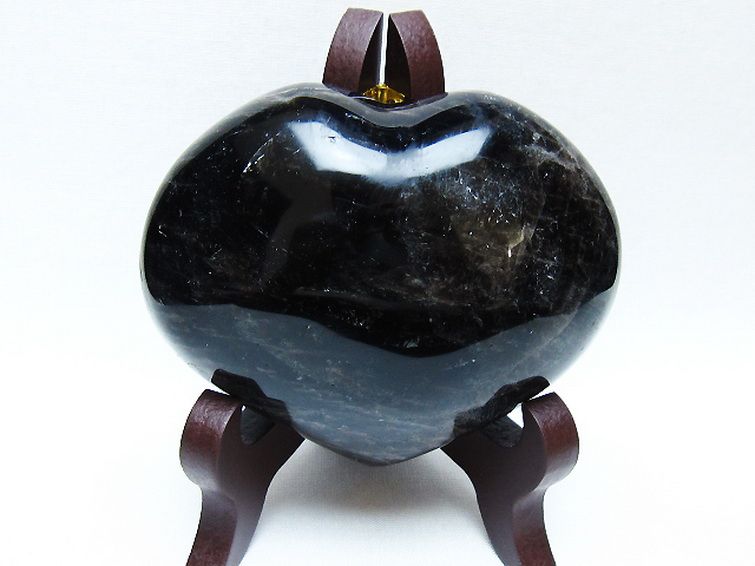 モリオン 純天然 黒水晶 ハート 置物[T643-4707] 1枚目