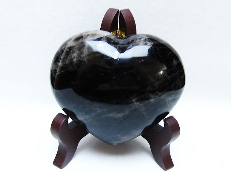モリオン 純天然 黒水晶 ハート 置物[T643-4709] 1枚目
