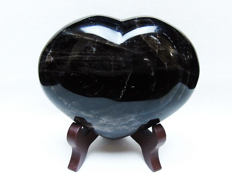 モリオン 純天然 黒水晶 ハート 置物[T643-4715] 1枚目