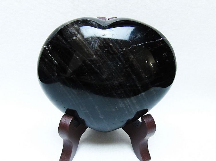 モリオン 純天然 黒水晶 ハート 置物[T643-4718] 1枚目