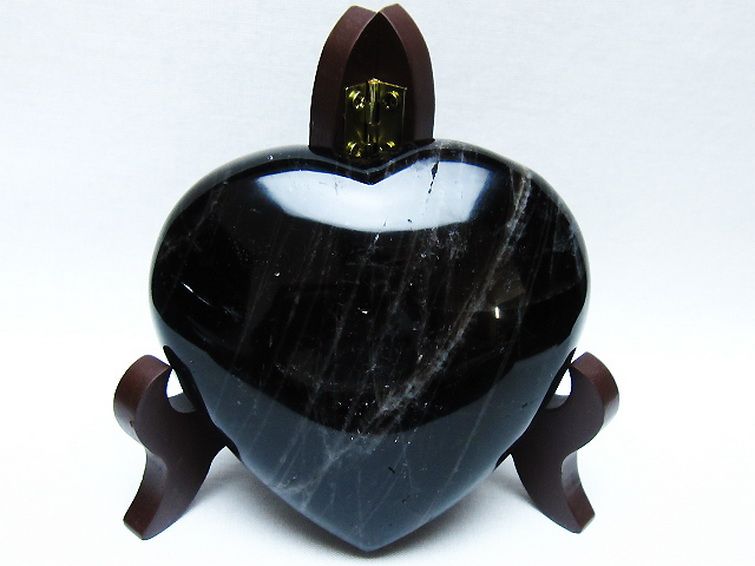 モリオン 純天然 黒水晶 ハート 置物[T643-4741] 1枚目