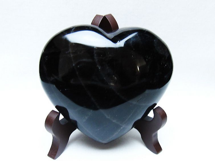 モリオン 純天然 黒水晶 ハート 置物[T643-4745] 1枚目