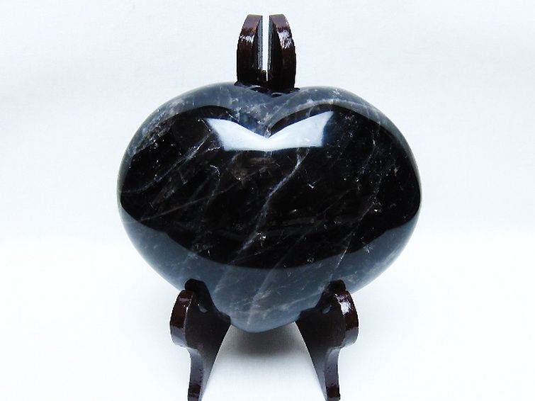 1.3Kg モリオン 純天然 黒水晶 ハート 置物[T643-4763] 1枚目