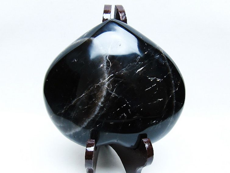 1.1Kg モリオン 純天然 黒水晶 ハート 置物[T643-4768] 1枚目