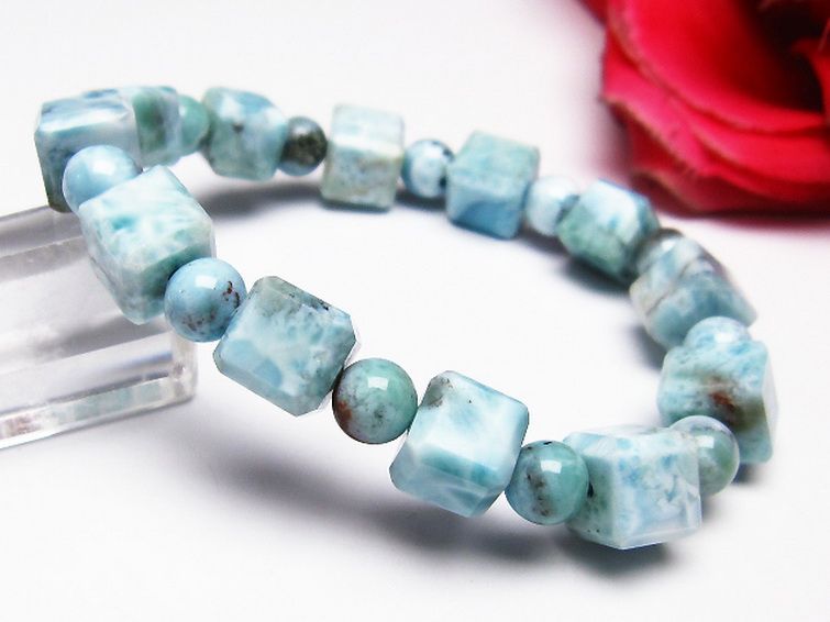 ラリマー キューブ+ラウンドビーズ ブレスレット 7mm [T7-20916] 1枚目