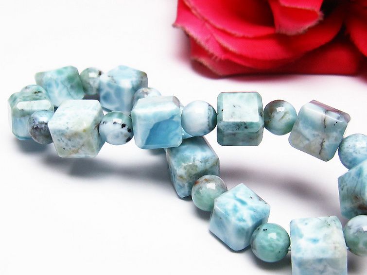 ラリマー キューブ+ラウンドビーズ ブレスレット 7mm [T7-20916] 2枚目