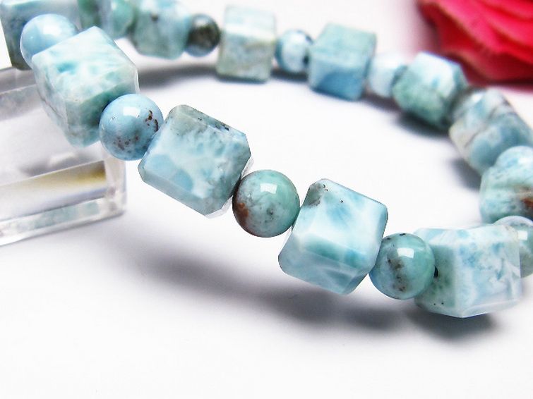 ラリマー キューブ+ラウンドビーズ ブレスレット 7mm [T7-20916] 3枚目