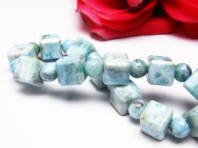 ラリマー キューブ+ラウンドビーズ ブレスレット 7mm [T7-20917] 2枚目