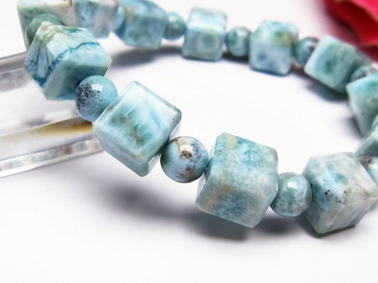 ラリマー キューブ+ラウンドビーズ ブレスレット 7mm [T7-20917] 3枚目