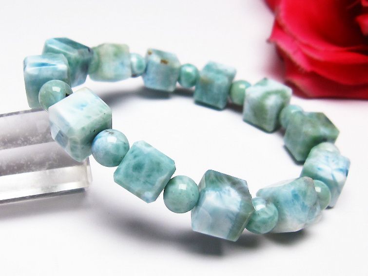 ラリマー キューブ+ラウンドビーズ ブレスレット 7mm [T7-20919] 1枚目