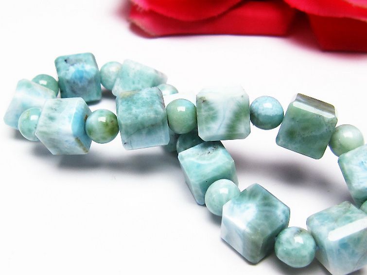 ラリマー キューブ+ラウンドビーズ ブレスレット 7mm [T7-20919] 2枚目