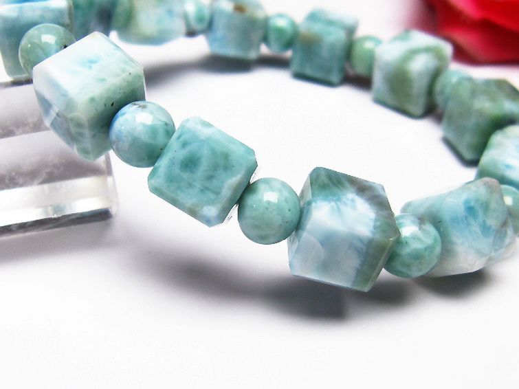 ラリマー キューブ+ラウンドビーズ ブレスレット 7mm [T7-20919] 3枚目