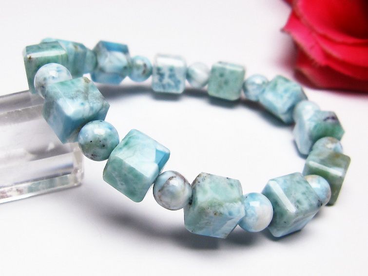 ラリマー キューブ+ラウンドビーズ ブレスレット 7mm [T7-20921] 1枚目