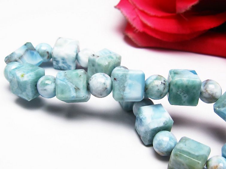 ラリマー キューブ+ラウンドビーズ ブレスレット 7mm [T7-20921] 2枚目