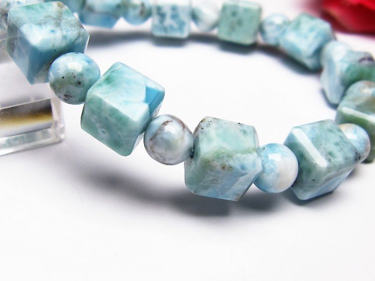 ラリマー キューブ+ラウンドビーズ ブレスレット 7mm [T7-20921] 3枚目