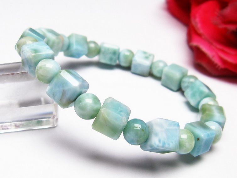 ラリマー キューブ+ラウンドビーズ ブレスレット 7mm [T7-20924] 1枚目